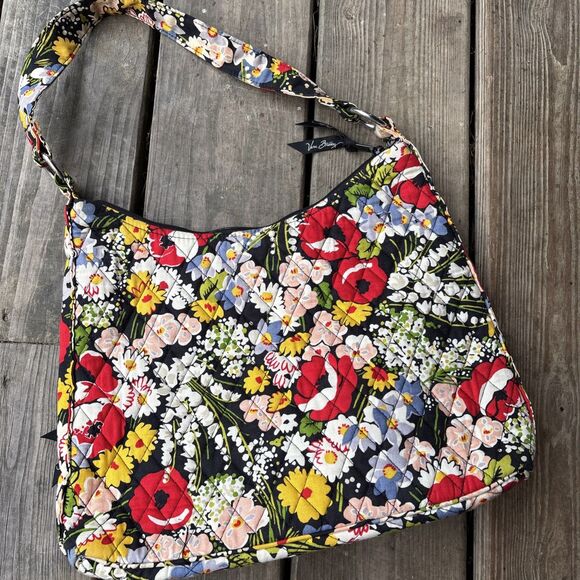 Vera Bradley Black Poppy Print Shoulder Bag purse EUC - Picture 9 of 9
